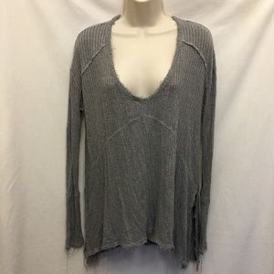 New FREE PEOPLE Gray Oversized Frayed Hem Shirt S